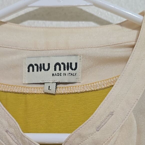 Miu Miu Yellow Button Down Shirt with 3/4 Sleeve and Mandarin Collar L - Picture 2 of 9